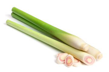 fresh lemongrass stems isolated on white background