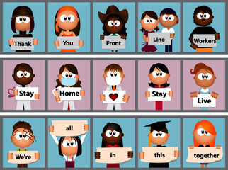 Covid-19 stay home stay safe card, thank you to front line, healthcare workers