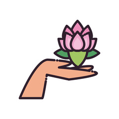 lotus flower over hand fill style icon vector design