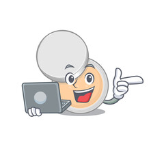 A neat cartoon character of jar powder makeup l working at home during pandemic