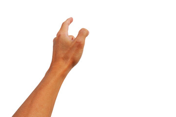 gesture of using forefinger press button on white background.
