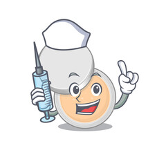 A dedicate jar powder makeup nurse mascot design with a syringe