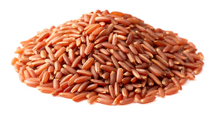 heap of raw red long-grained rice isolated on white background