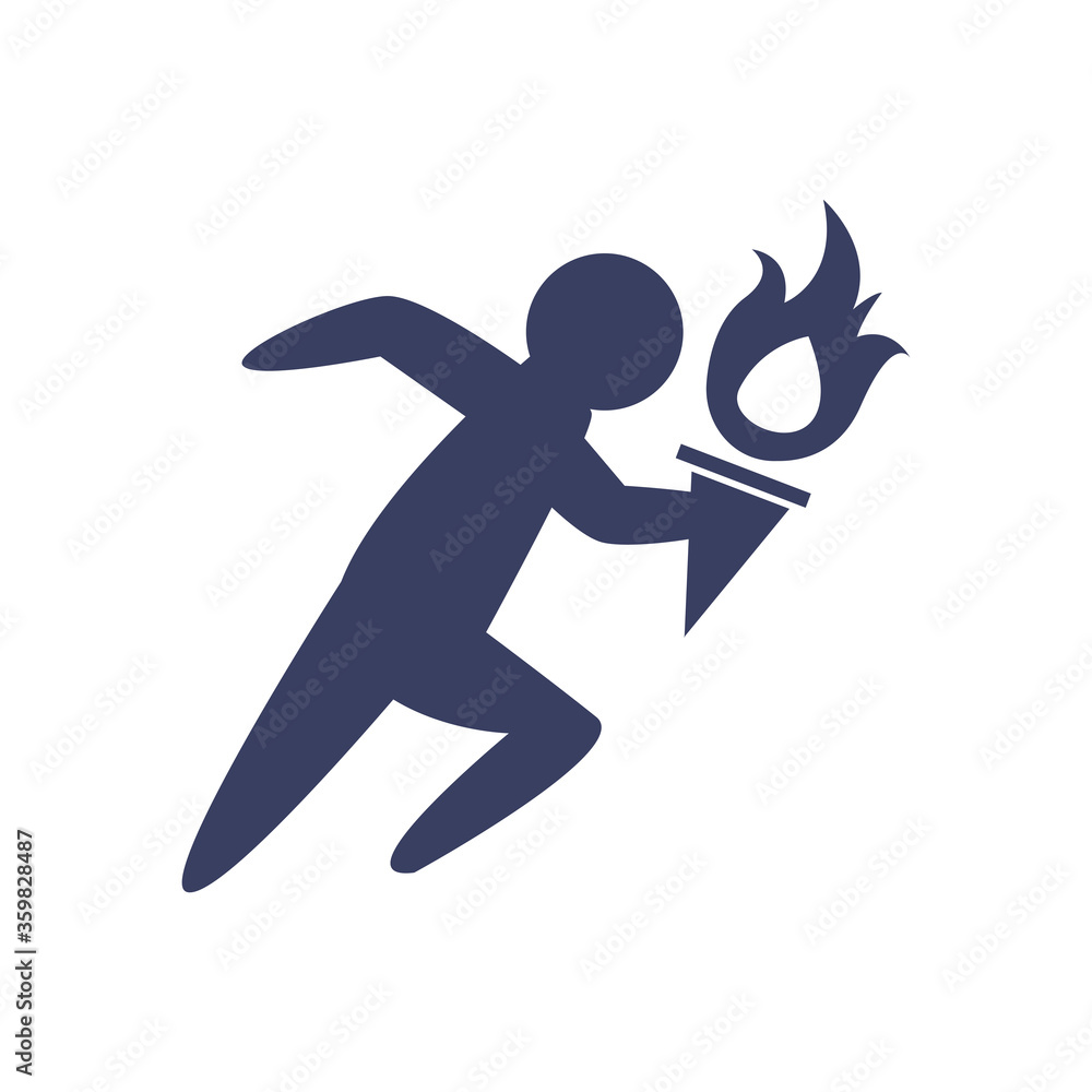 Poster man avatar running with torch silhouette style icon vector design