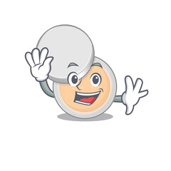 A charismatic jar powder makeup mascot design concept smiling and waving hand