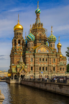 Ornate church of the Savior on Spilled Blood or Cathedral of Resurrection of Christ in Saint Petersburg, Russia