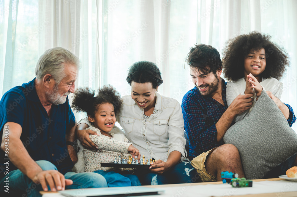 Wall mural Happy multi-generation family living at home, stay home and relaxing with big family