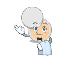 A Caricature design style of jar powder makeup as a waiter with a white napkin