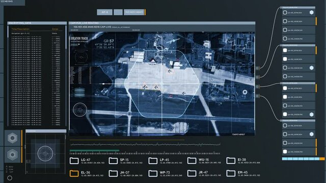 Satellite DATA, Ramstein air base in Germany, Modern Spying, Detection Technology in Military. War Planes. UI Screen