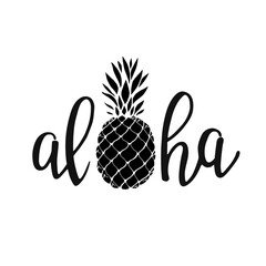 Aloha - hand written lettering. Text isolated on white background with design elements. Summer typography for photo overlays, t-shirt print, flyer, poster design. Beach life message © Darya