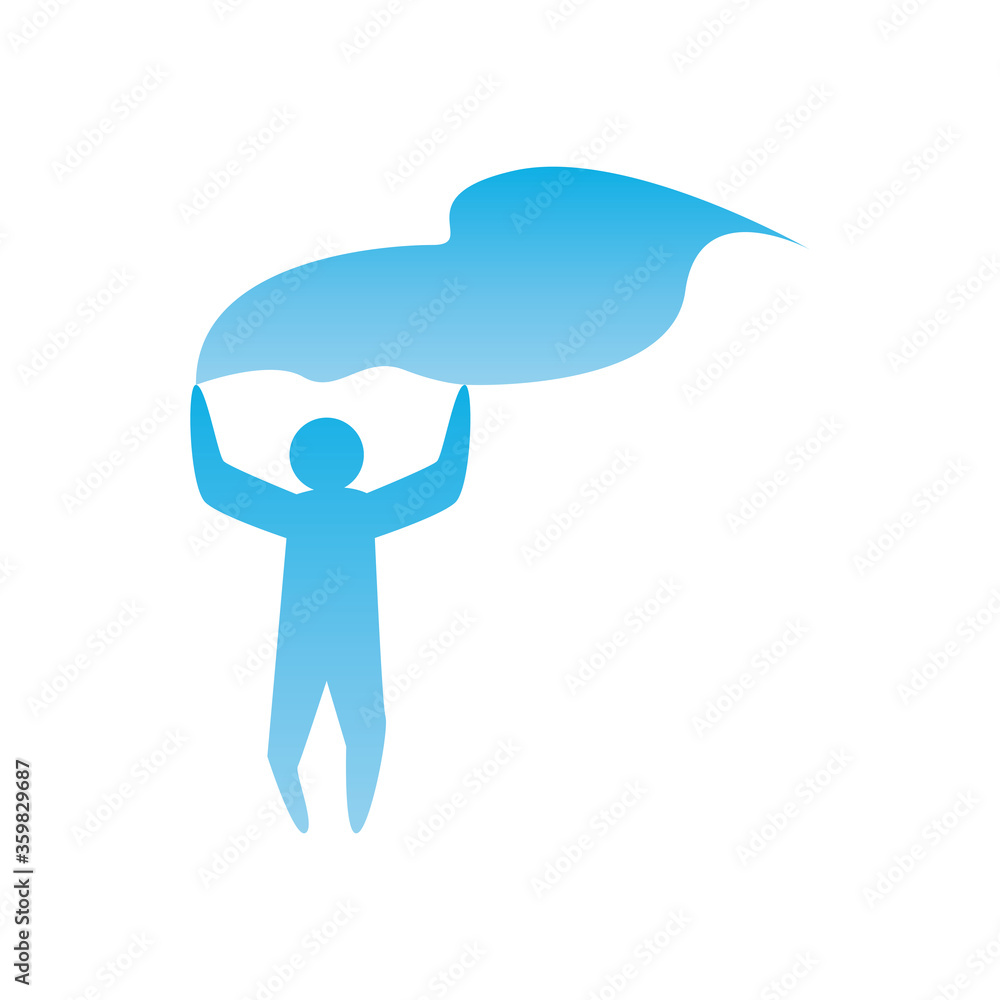 Poster man avatar running with flag gradient style icon vector design