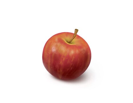 The Digital Painting of  fresh red apple fruit isolated on white background in Semi-Realism 3D illustration style.