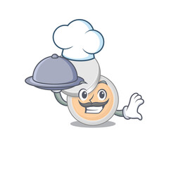 mascot character style of jar powder makeup chef serving dinner on tray