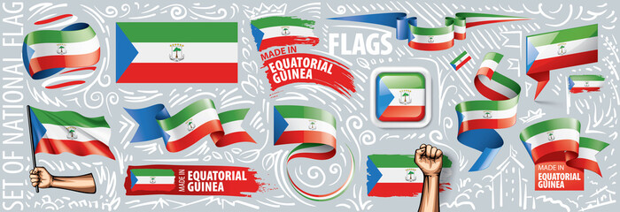 Vector set of the national flag of Equatorial Guinea in various creative designs