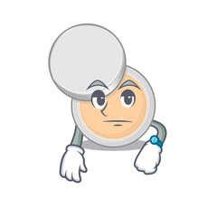 Mascot design style of jar powder makeup with waiting gesture