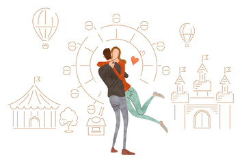 Illustration material: Young couple embracing