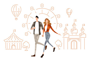 Stock illustration: young couple walking hand in hand
