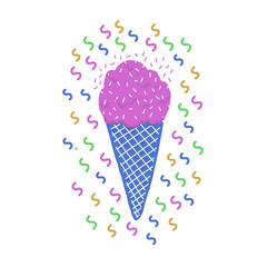 Ice-cream summer  one product. Bright color. Hand drawn style.