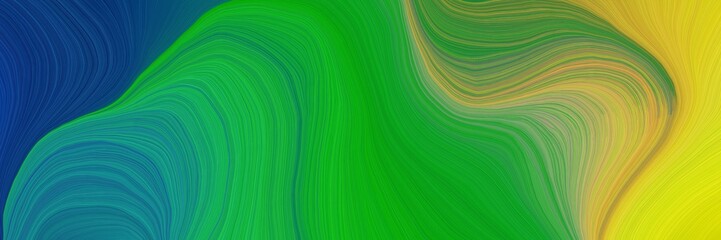colorful vibrant background graphic with modern soft curvy waves background illustration with forest green, golden rod and midnight blue color