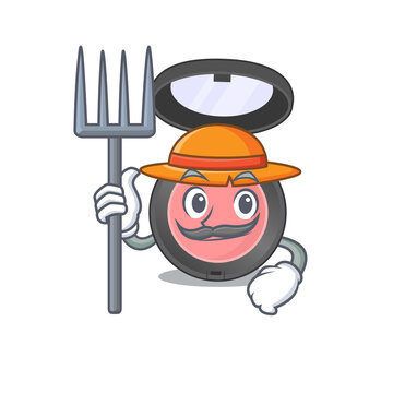 Farmer pink blusher mascot design working with a hat