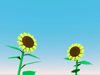 夏景色・ひまわりの背比べ
