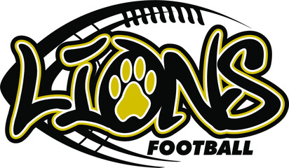 lions football team design with paw print and laces for school, college or league