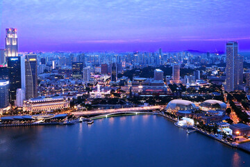 Fototapeta na wymiar aerial Singapore city view in evening night time