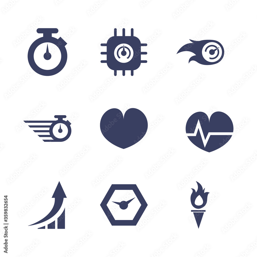 Poster running silhouette style icon set vector design