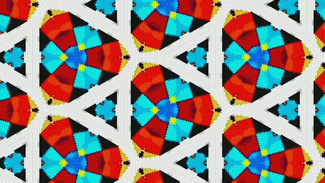 Colourful pixel triangle pattern on white background, scrolling graphic
