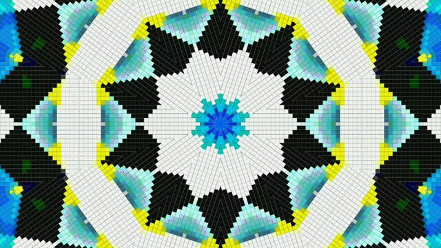 Colorful transformation motion graphic with kaleidoscopic geometric pattern