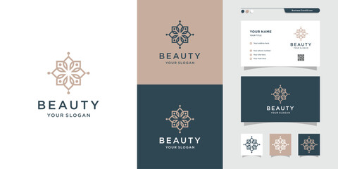 Beauty logo and business card design illustration. Beauty, fashion, salon, spa, yoga, flower Premium Vector