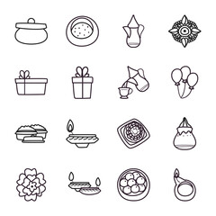 Raksha bandhan line style icon set vector design