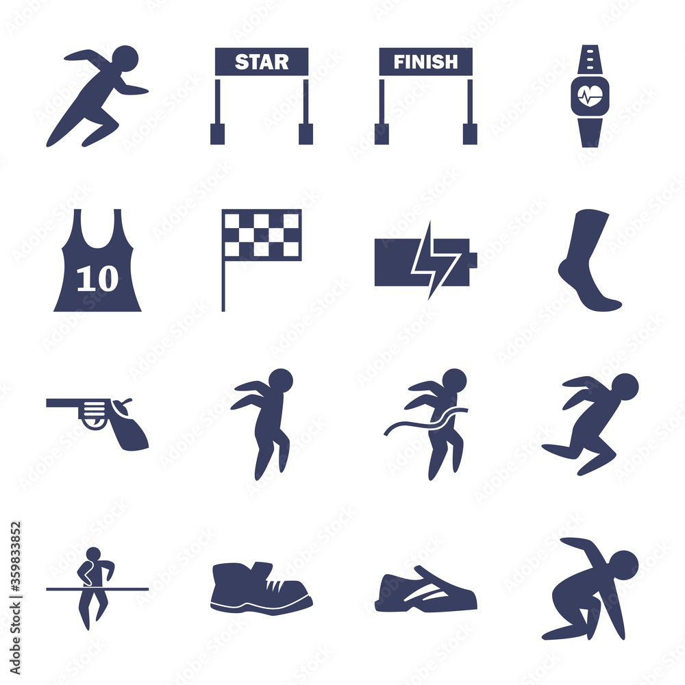 Poster running silhouette style icon set vector design