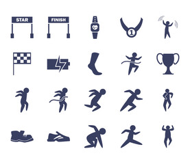 Running silhouette style icon set vector design