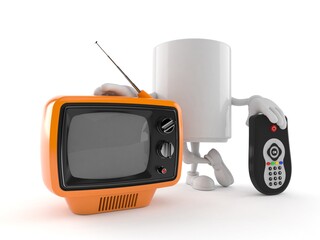 Obraz premium Mug character with tv set and remote