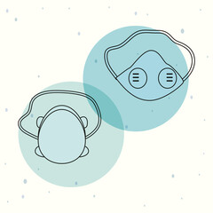 Medical masks on blue circles vector design
