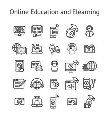 Online Education and Elearning outline icon set.