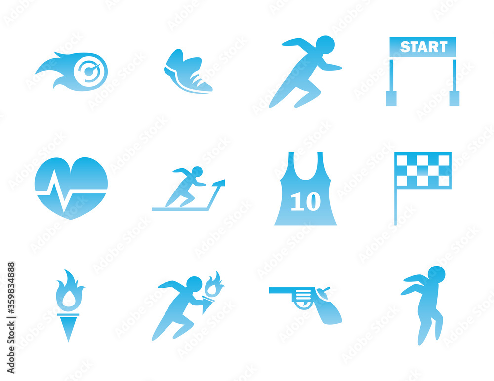 Poster running gradient style icon set vector design