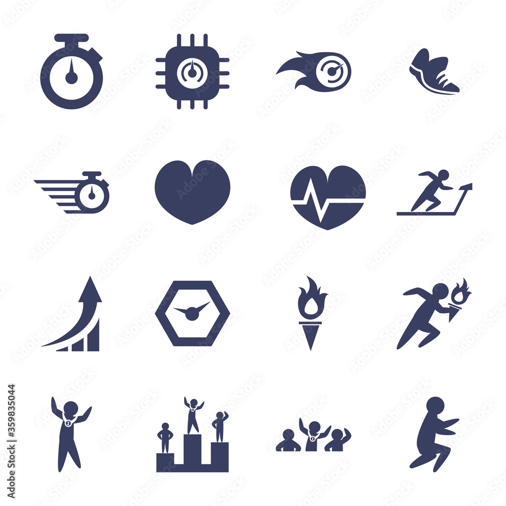 Poster running silhouette style icon set vector design