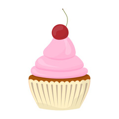 Festive cupcake. Sweets with cream, muffin, festive dessert, confectionery. Flat style. Vector.