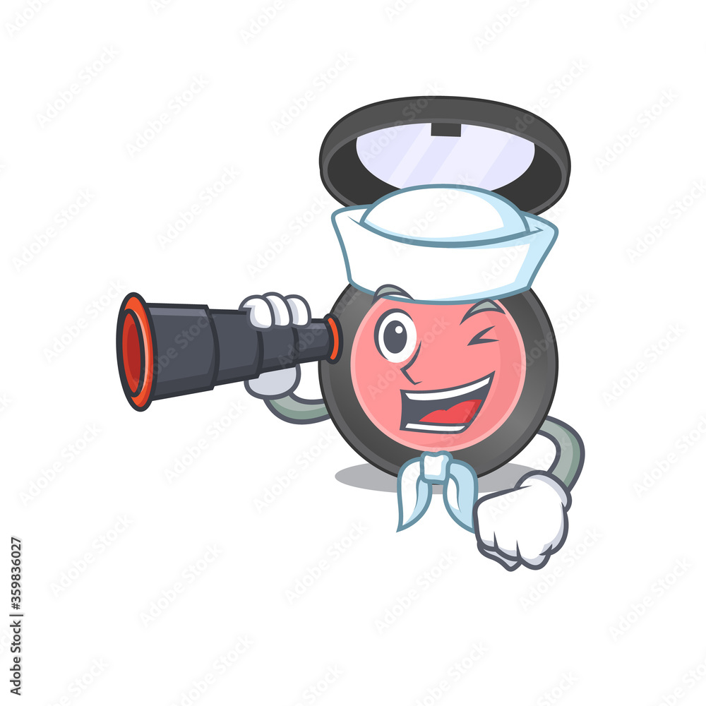 Sticker a cartoon image design of pink blusher sailor with binocular