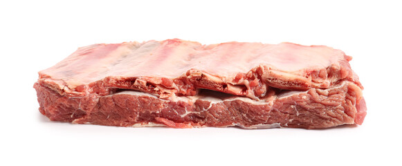 Raw beef short ribs on white background