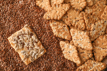Cereal cookies with flax seeds, closeup