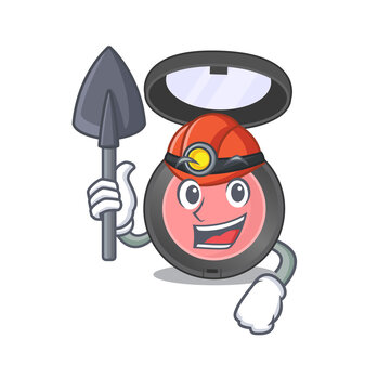 Pink blusher cartoon image design as a miner with tool and helmet