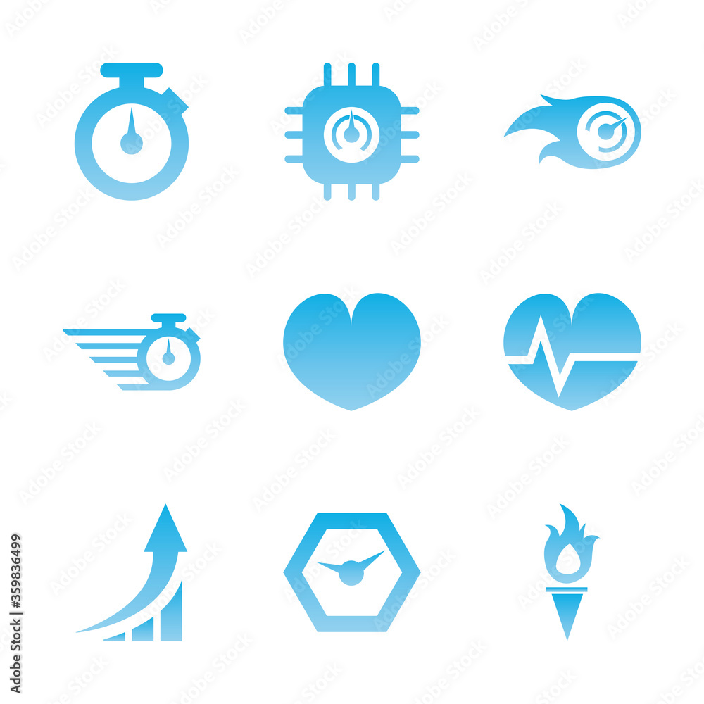 Poster running gradient style icon set vector design