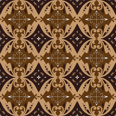 The beauty flower pattern on Javanese batik design with seamless mocca brown color design