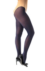 Beautiful young woman in tights on white background