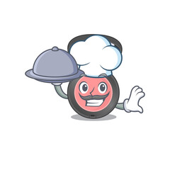 mascot character style of pink blusher chef serving dinner on tray