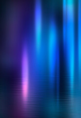 Background of empty stage show. Neon blue and purple light and laser show. Laser futuristic shapes on a dark background. Abstract dark background with neon glow