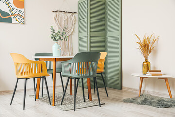 Stylish interior of light dining room